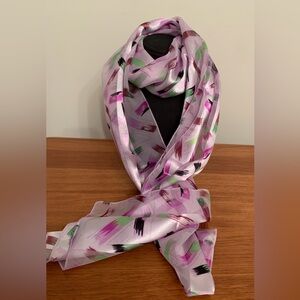 Women's Silk Feel Satin Brushstroke pattern Lavender & Lilac Long Scarf